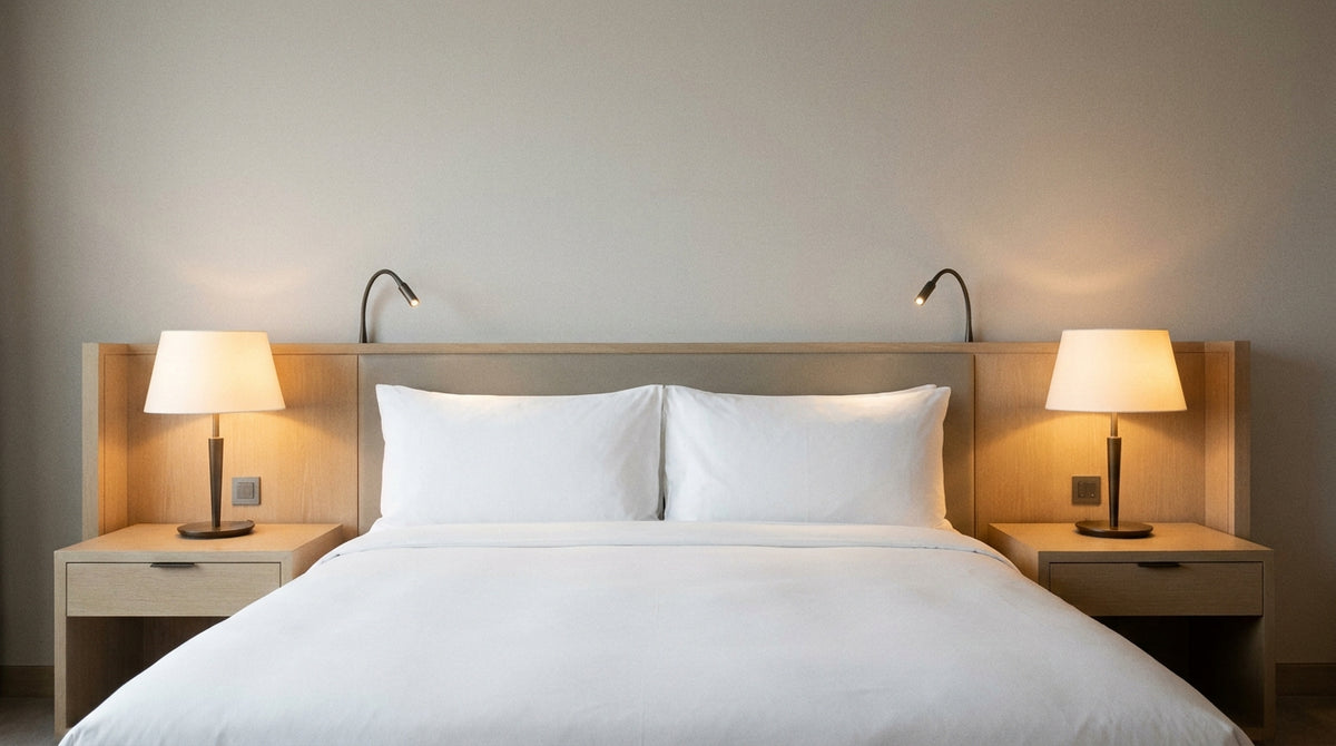 Hotel-style ambiance: the bedside lamp and table duo