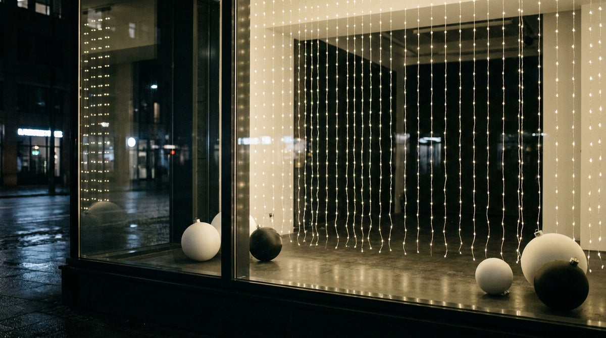 Minimalist Christmas window display: how to perfect your string lights