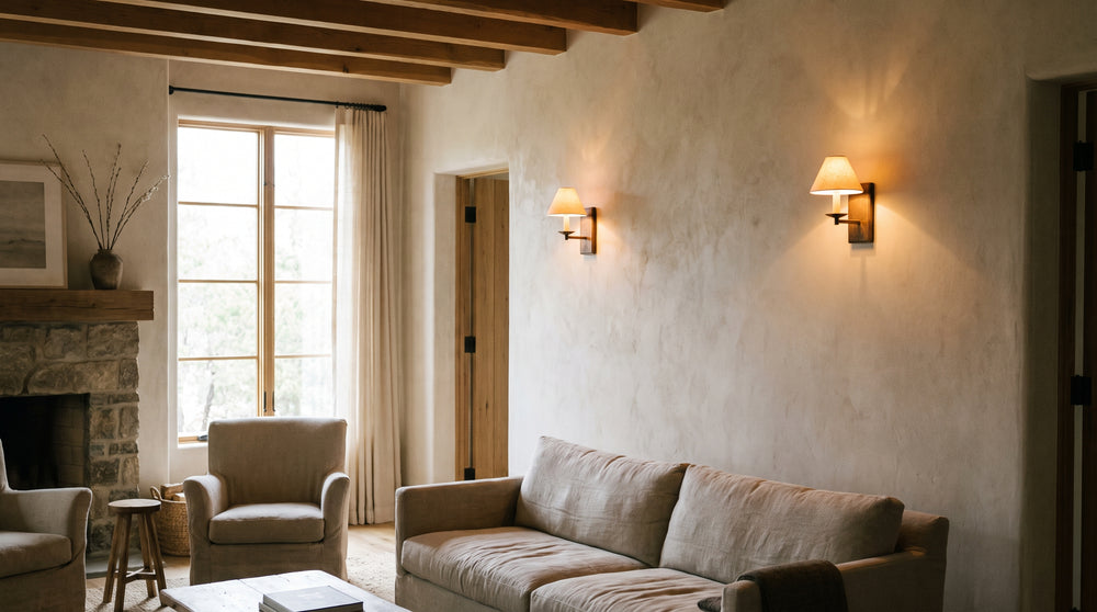 Terracotta-colored wall lamps
