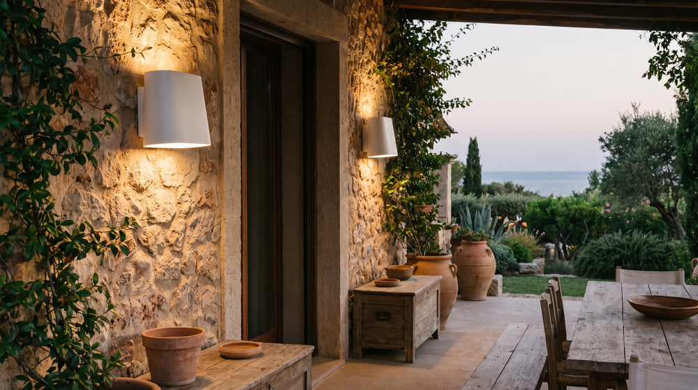White outdoor wall lights