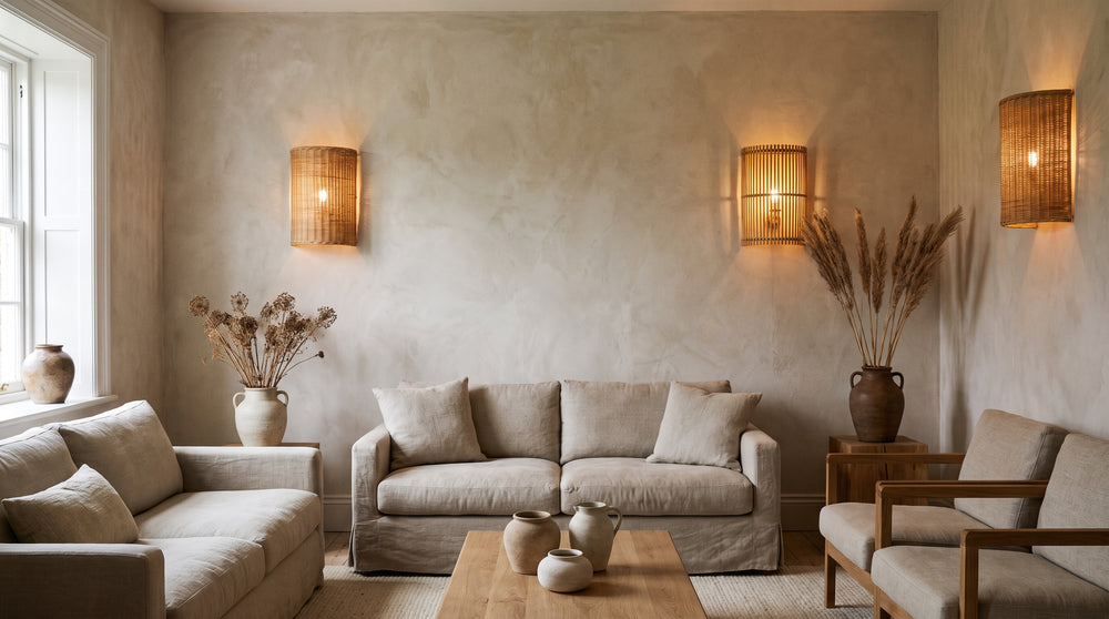 Bamboo and wicker wall sconces