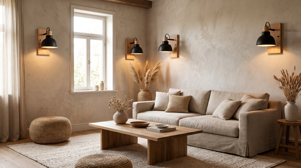 Black wooden wall lamps