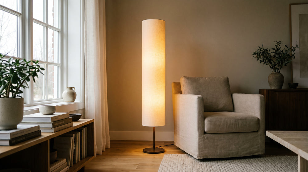 Linen floor lamp
