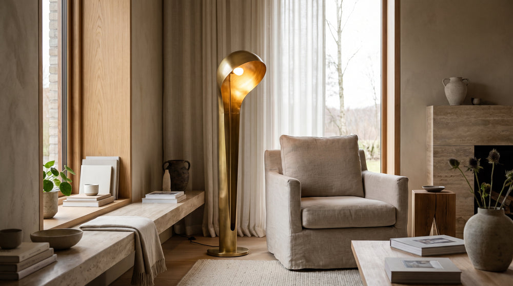 Designer gold-colored floor lamps
