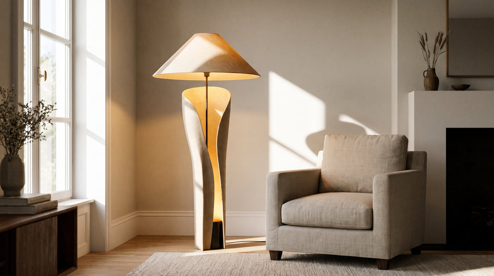Terracotta-colored floor lamps