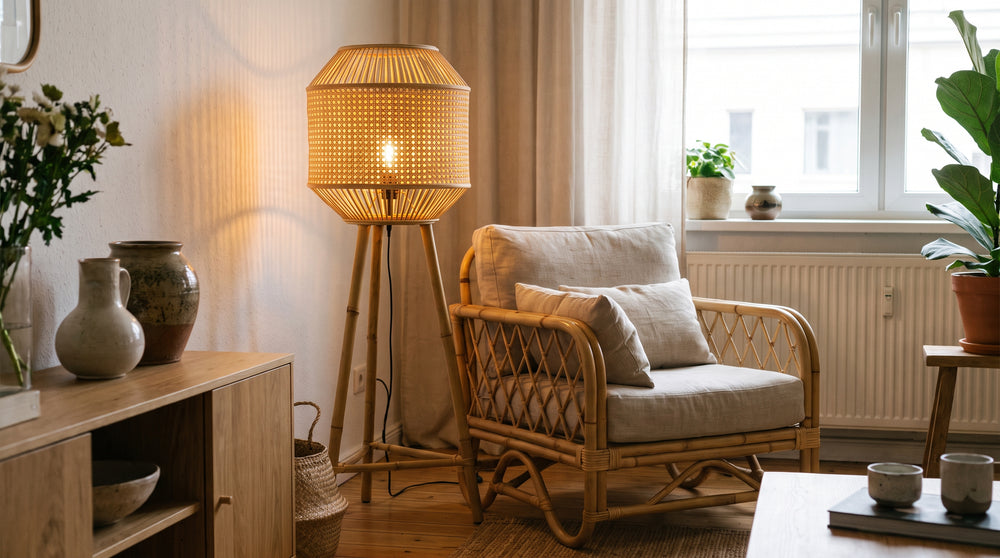 Bamboo and rattan floor lamps