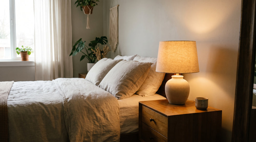 Red bedside lamp