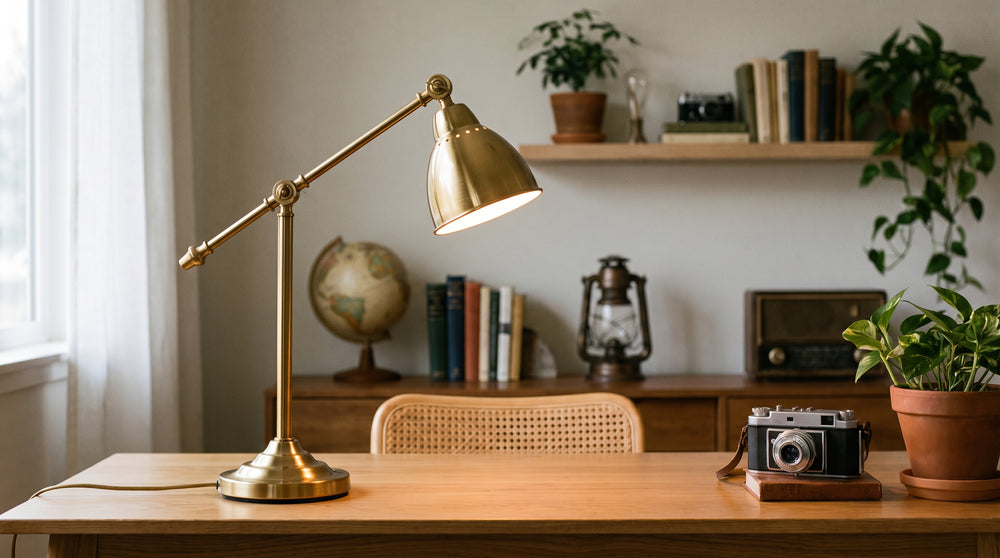 Gold-colored desk lamps