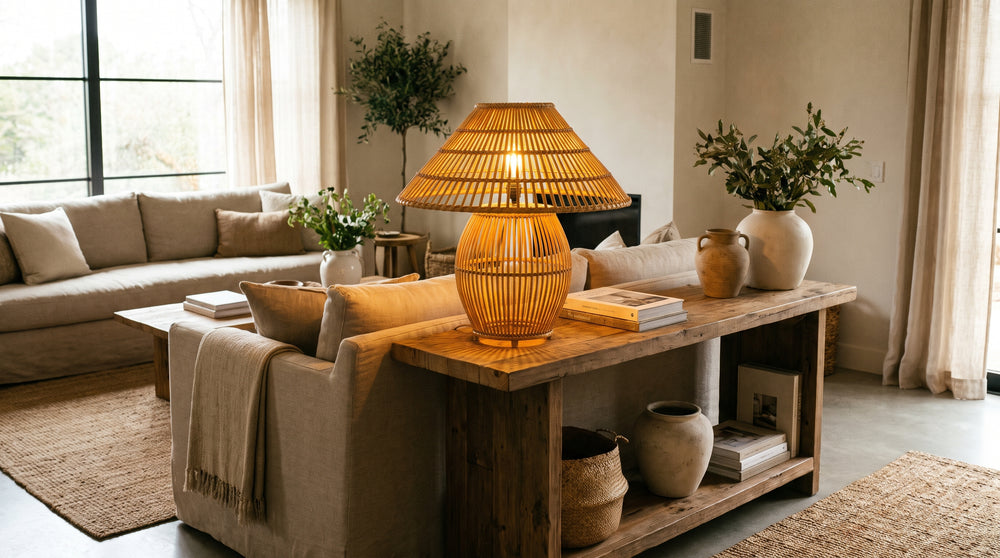 Bamboo and rattan table lamps