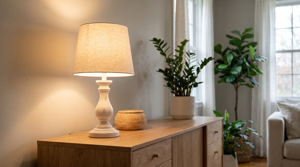 White wooden table lamps