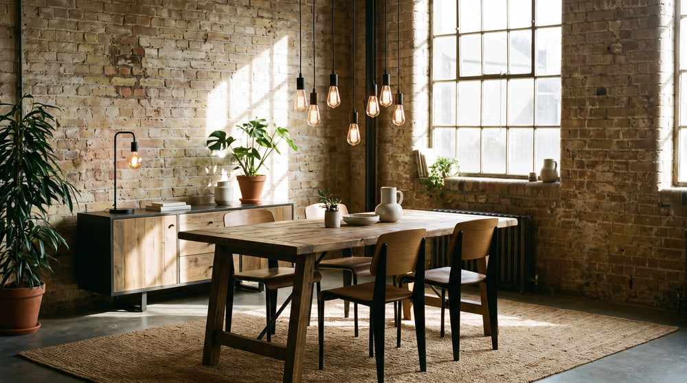Industrial-style metal light fixtures