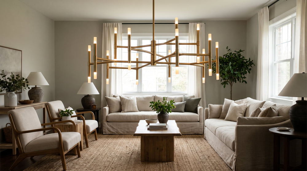 Modern gold-colored chandeliers