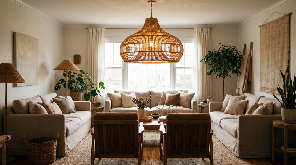 Wicker chandeliers for living room