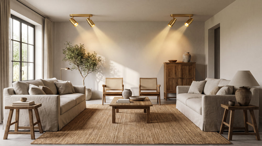 Gold-colored recessed spotlights