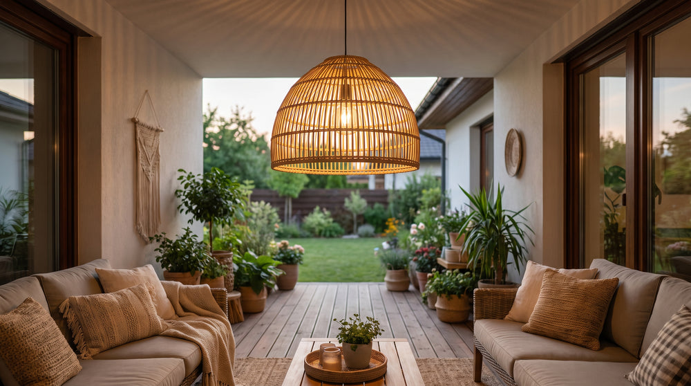 Rattan outdoor pendant lights