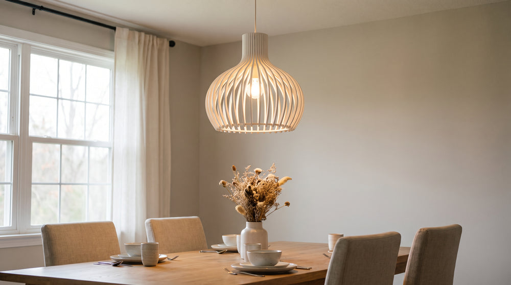 White wooden pendant lights
