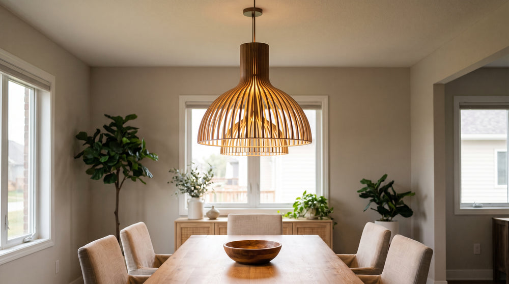 Wood and metal pendant lights