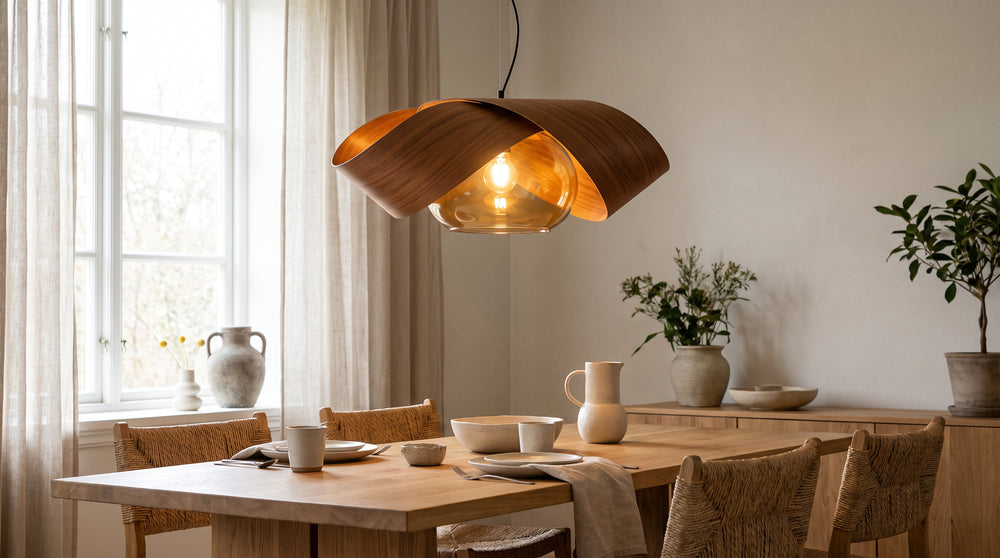 Beige linen pendant lights