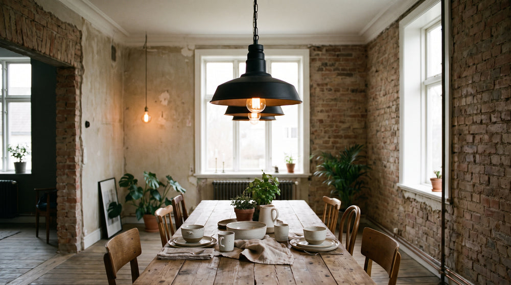 Industrial-style black metal pendant lights