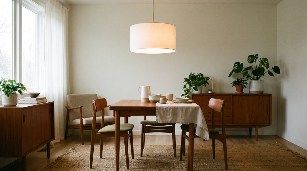 White fabric pendant lights