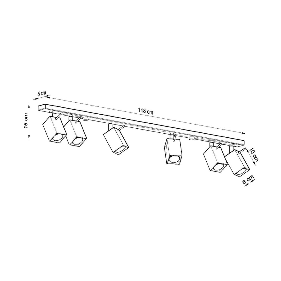 Schéma de dimensions avec longueur 118 cm, hauteur 16 cm, largeur 5 cm