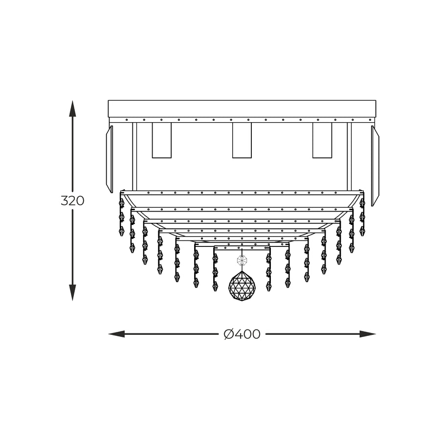 Schéma technique coté indiquant un diamètre de 400 mm et une hauteur de 320 mm.