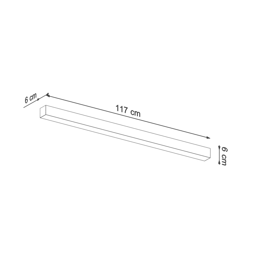 Schéma technique coté indiquant 117 cm de longueur et 6 cm de section.