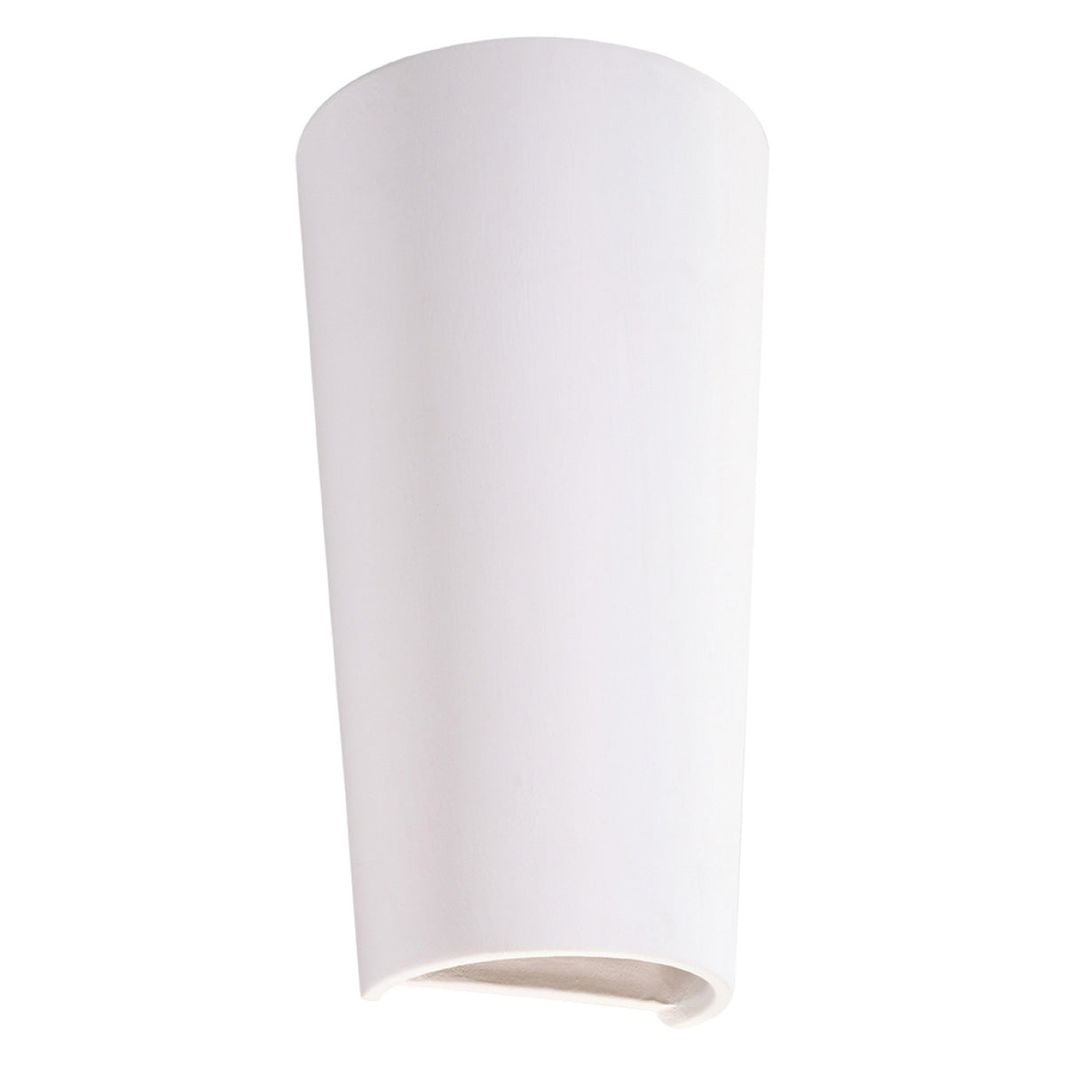 Applique murale en céramique blanche de face, silhouette demi-cylindre arrondie sur fond neutre