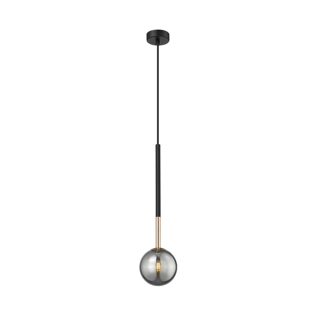 Vue de face de la suspension complète avec sa boule de verre fumé