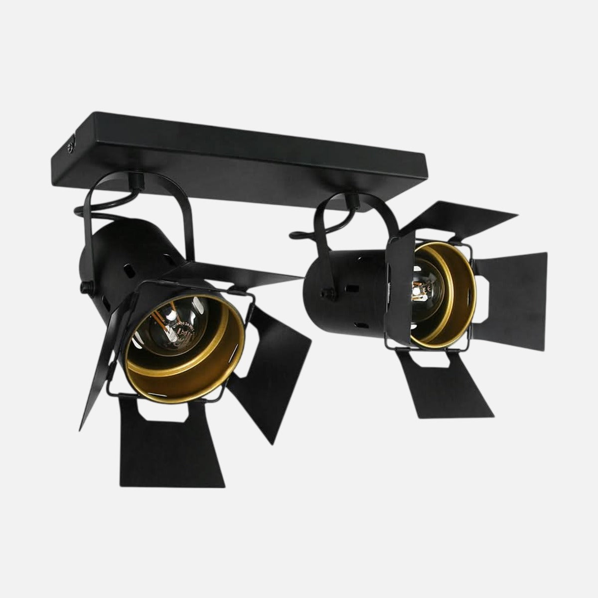 Plafonnier noir intérieur doré Carré, 2 spots orientables sur fond clair