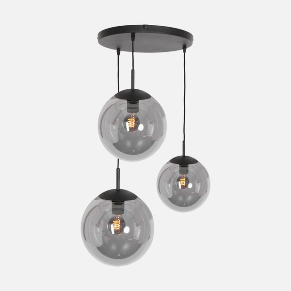 3-light black smoked glass pendant lamp, living & dining room Ø 35 cm | Bollique