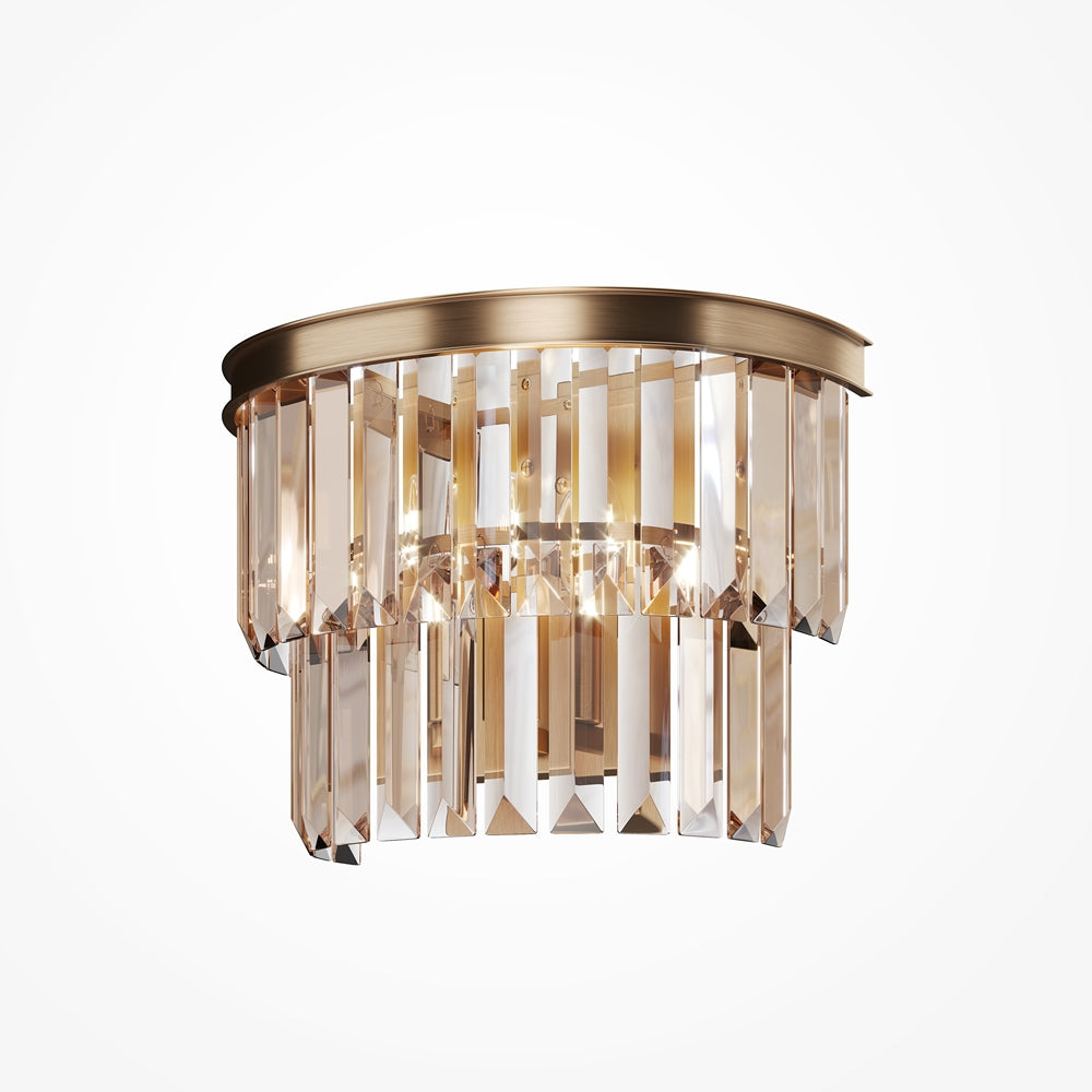 Luminaire rond en verre facetté et monture en laiton brossé