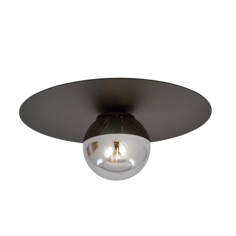 Solar 1-light flush mount, black, graphite glass