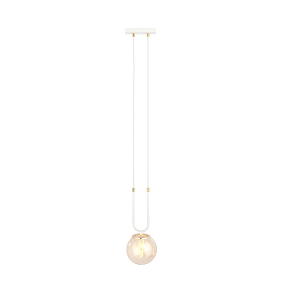 Glam 1-light pendant, white, amber glass