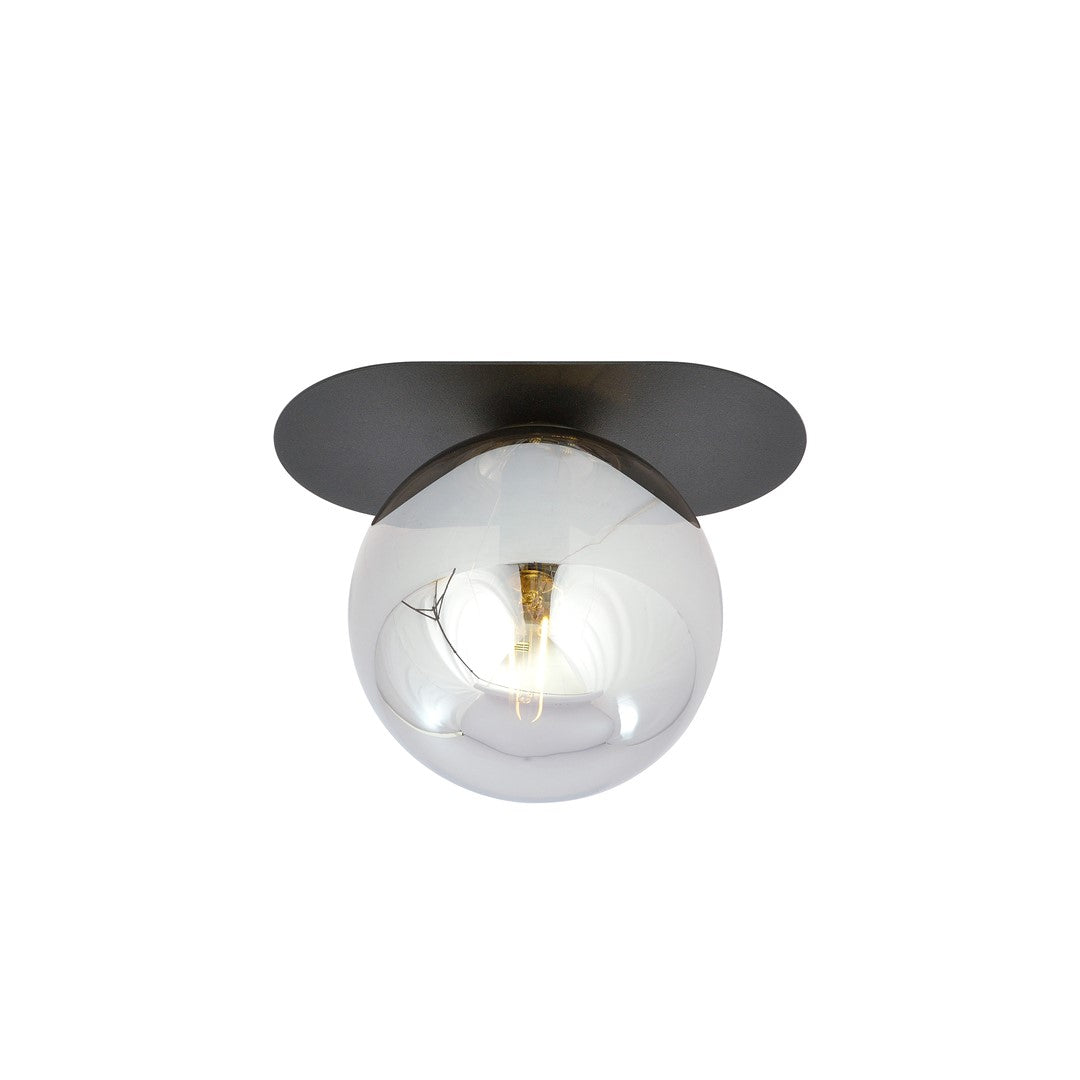 Plaza 1-light flush mount, black, graphite glass