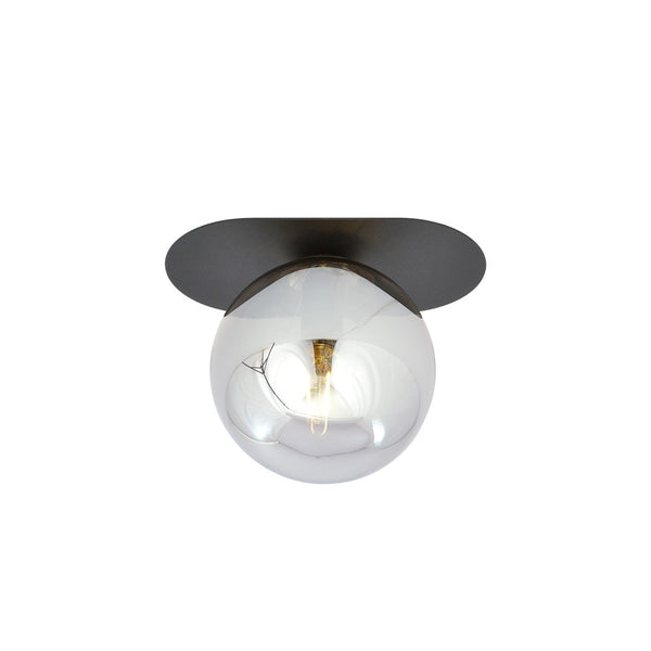 Plaza 1-light flush mount, black, graphite glass