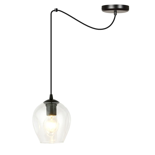 Level 1 pendant light, black, clear glass