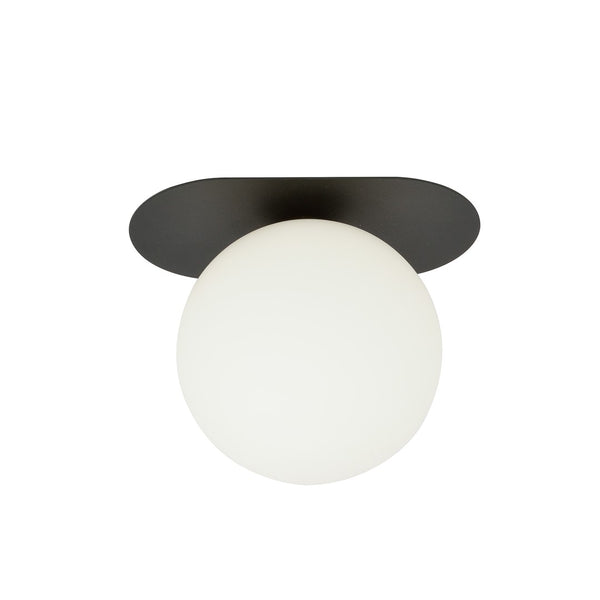 Plaza 1-light flush mount black, opal glass