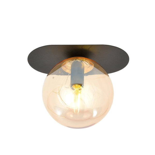 Plaza 1-light flush mount black, amber glass
