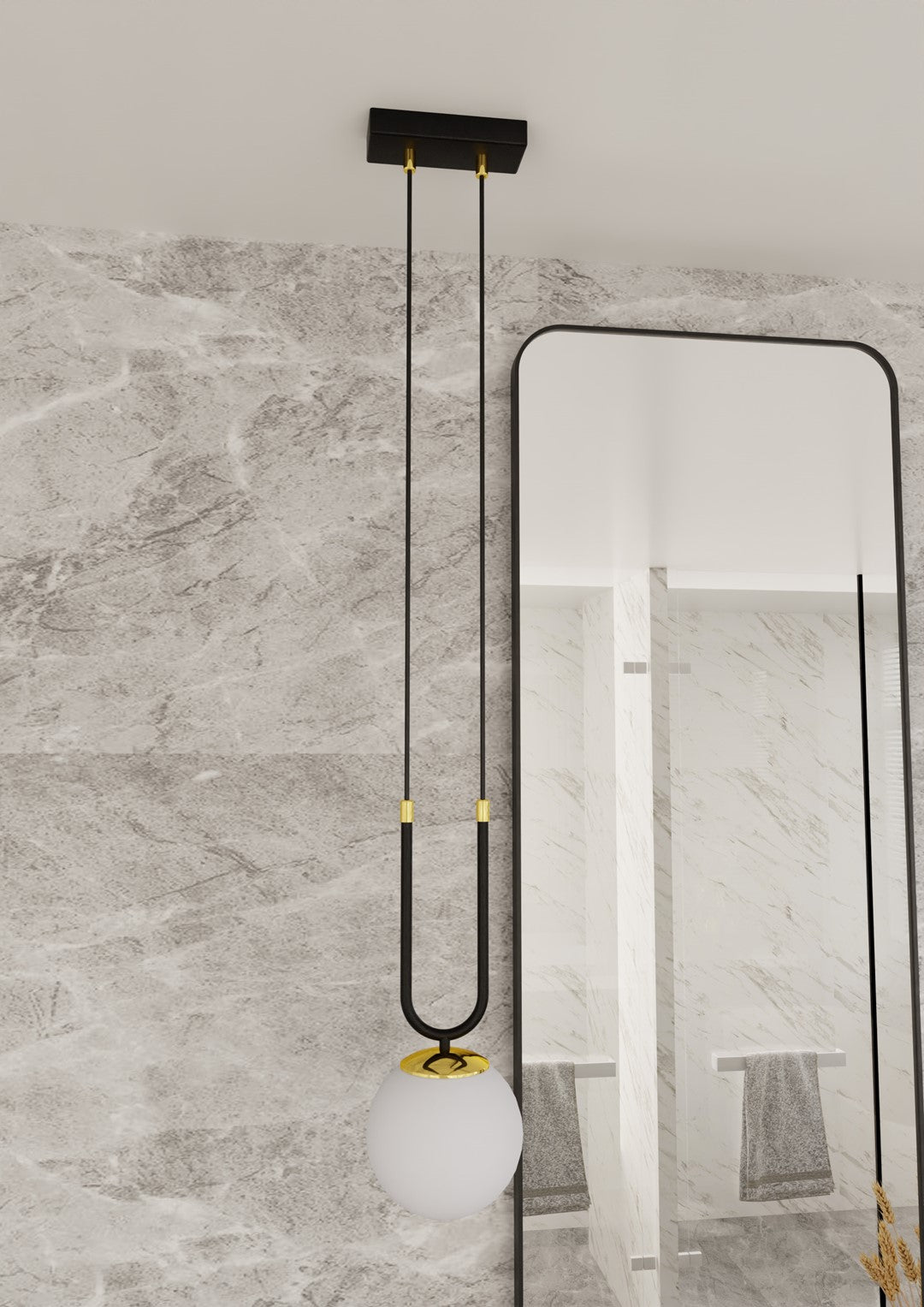 Glam 1-light pendant, black, opal glass