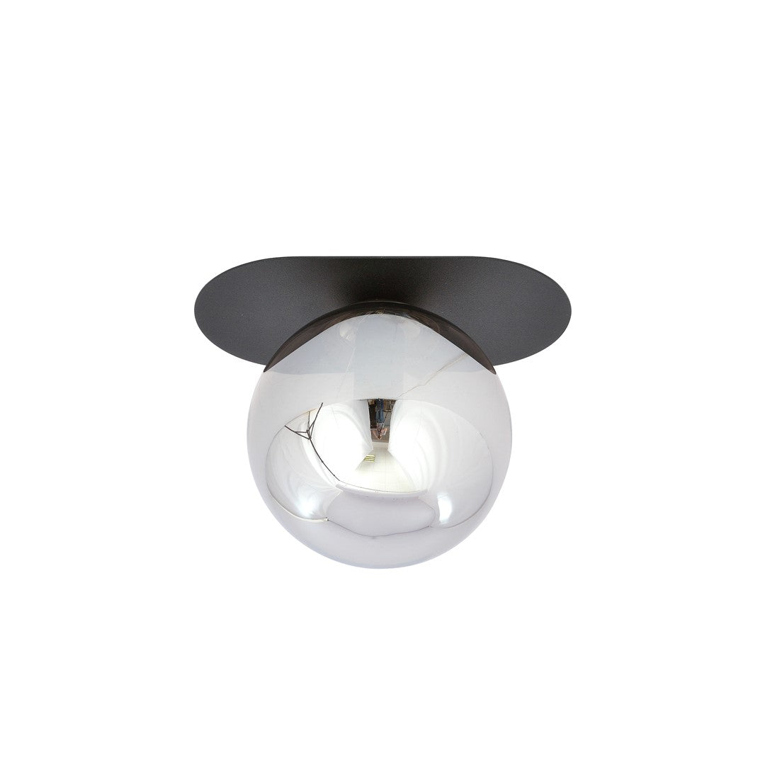 Plaza 1-light flush mount, black, graphite glass