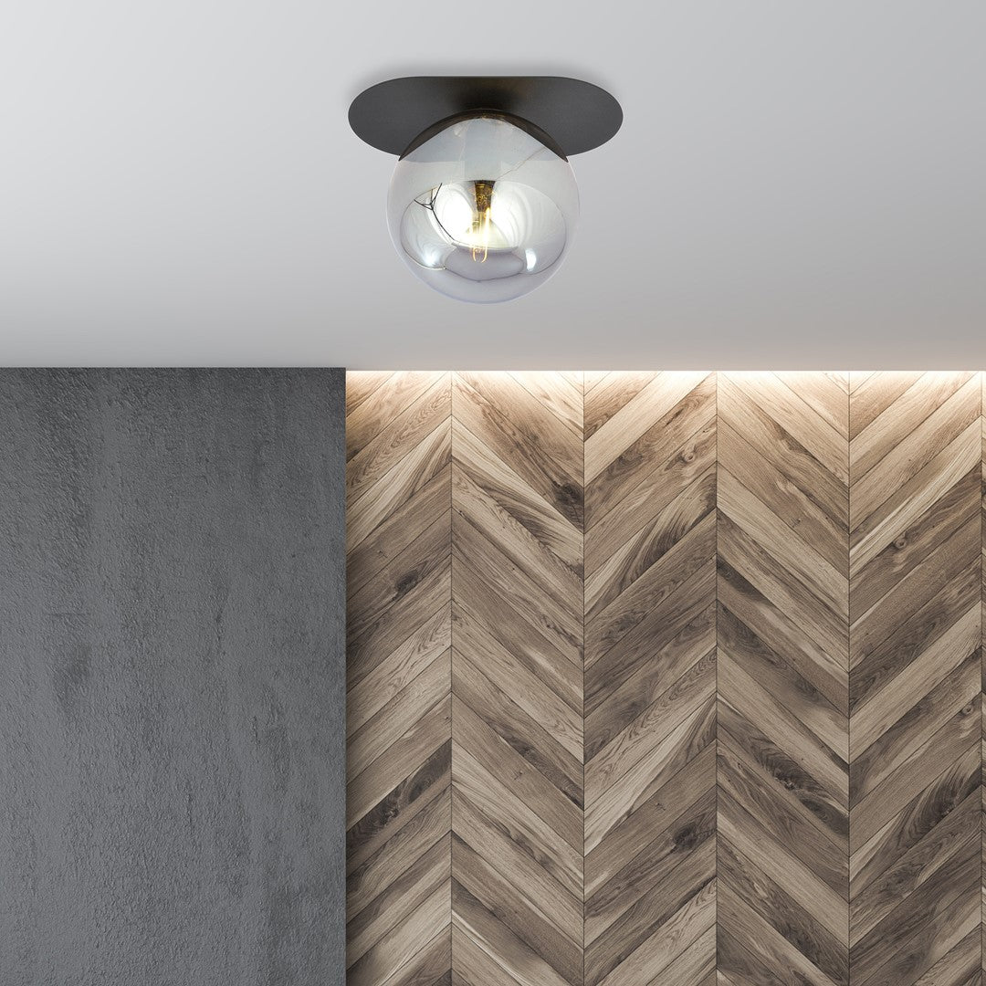 Plaza 1-light flush mount, black, graphite glass