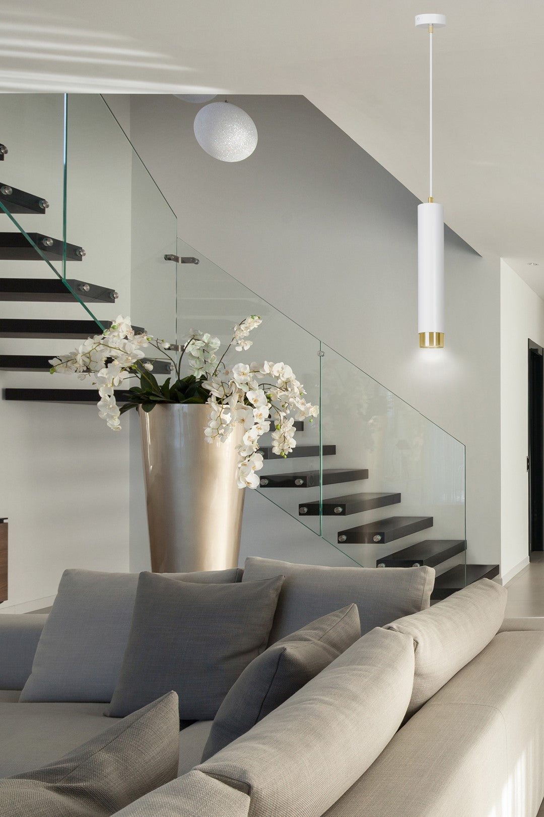 Kibo white and gold pendant light