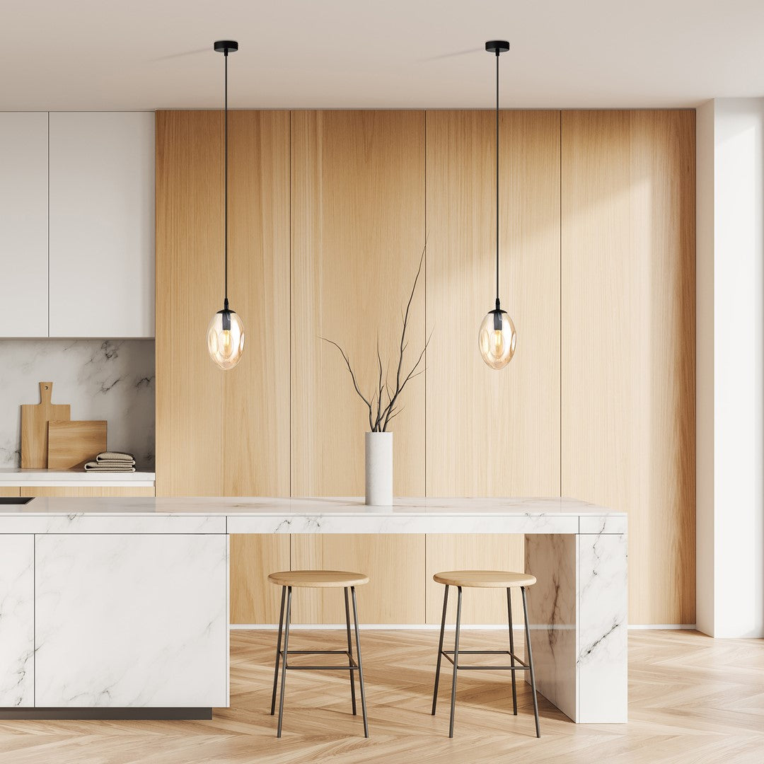 Astral 1-light black pendant, amber glass