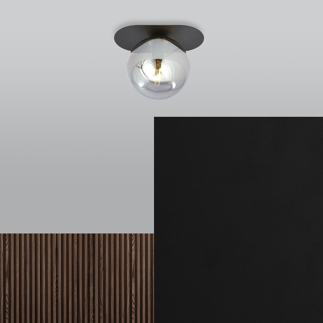 Plaza 1-light flush mount, black, graphite glass