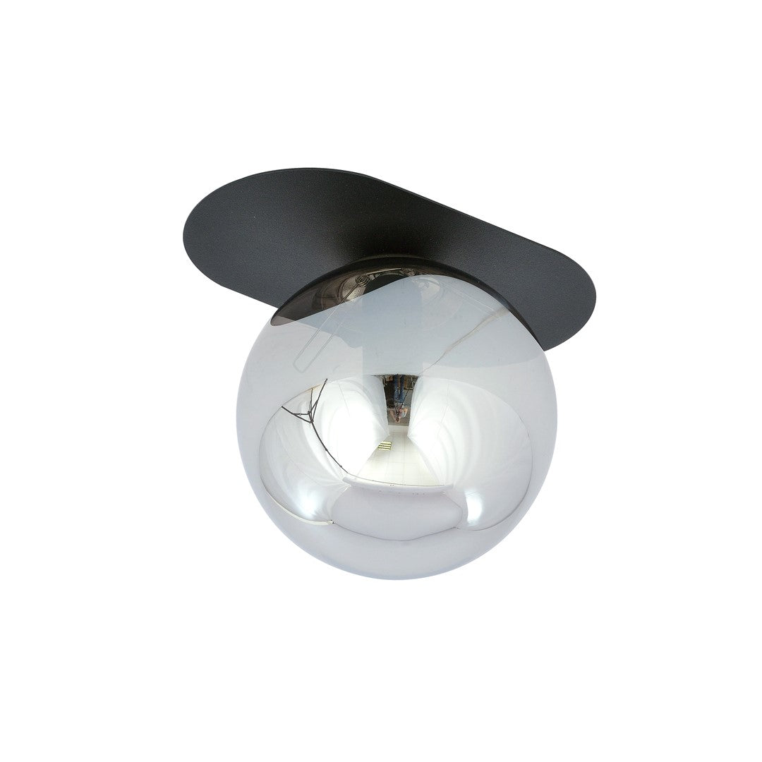 Plaza 1-light flush mount, black, graphite glass