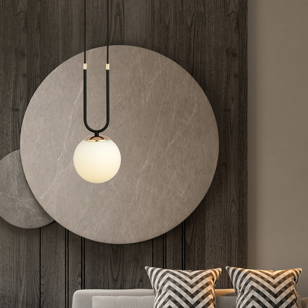 Glam 1-light pendant, black, opal glass