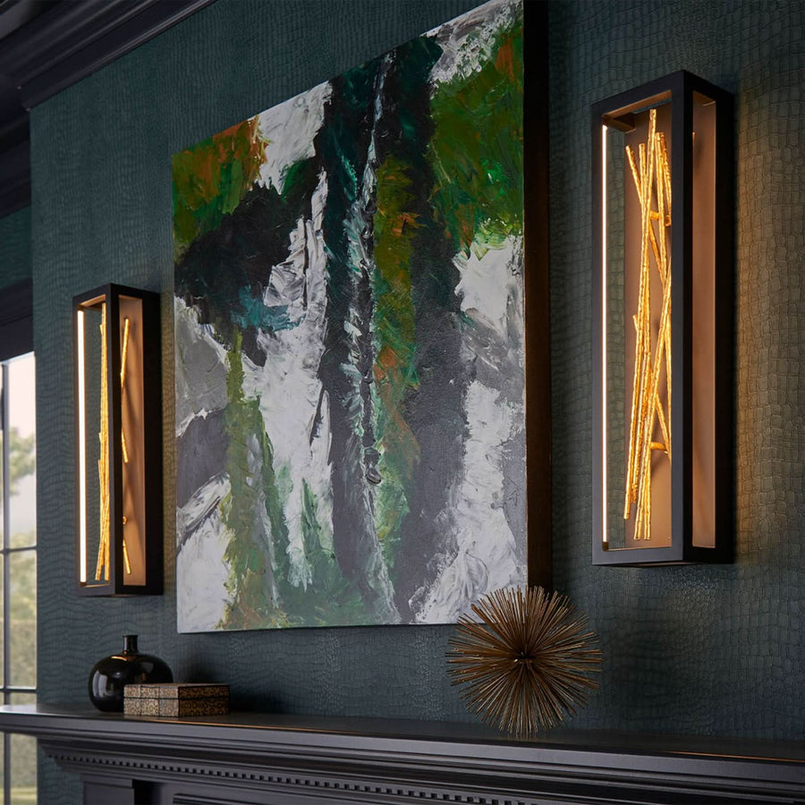 Applique murale LED Styx en acier, noir et laiton, hauteur 61 cm