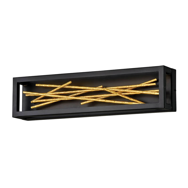 Applique murale LED Styx en acier, noir et laiton, hauteur 61 cm