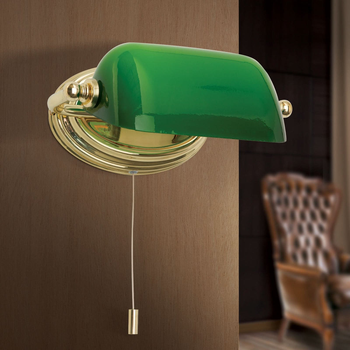 Applique murale Harvard en laiton, vert, hauteur 9 cm